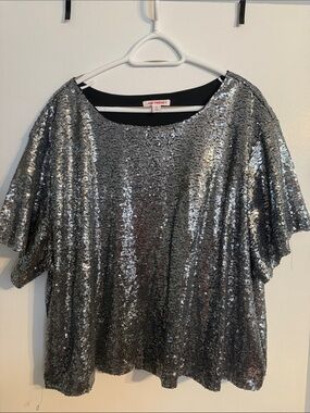 Joe Fresh Silver Sequin Short Sleeve Top